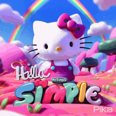 a hello kitty poster with a rainbow in the background
