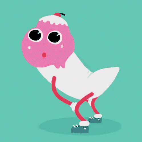 a cartoon ice cream cone with a cherry on top of it 's head