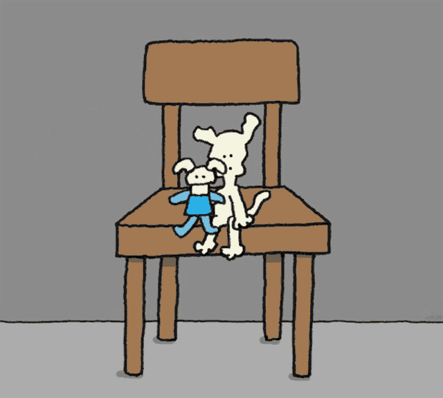 a dog is sitting on a chair with a speech bubble saying bark
