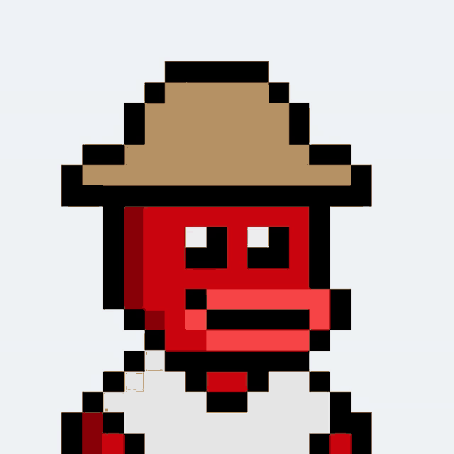 a pixel art drawing of a red monkey wearing a straw hat