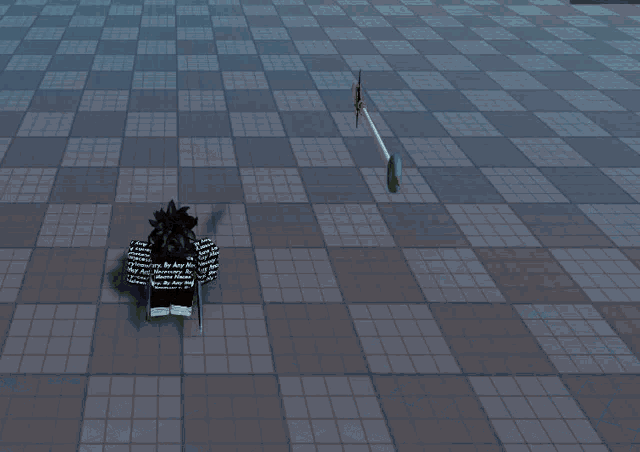a screenshot of a video game shows a character with a sword and a white arrow pointing to the left