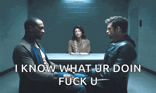 a man sits at a table with two other men and says " i know what ur doin "