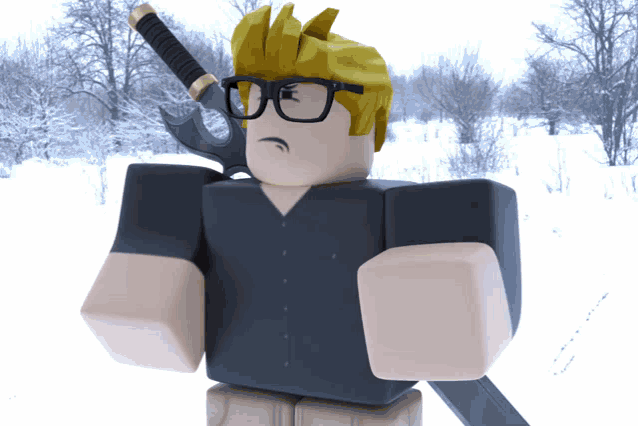 a roblox character with glasses and a sword