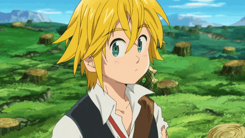 a cartoon character with yellow hair and blue eyes