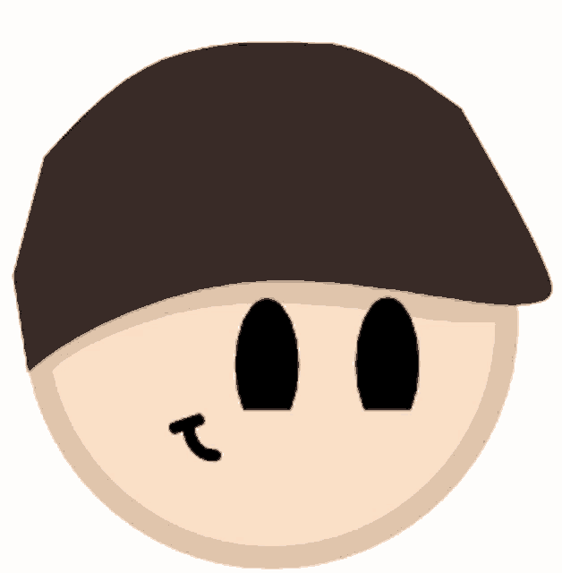 a cartoon character wearing a brown hat with a t on his tongue