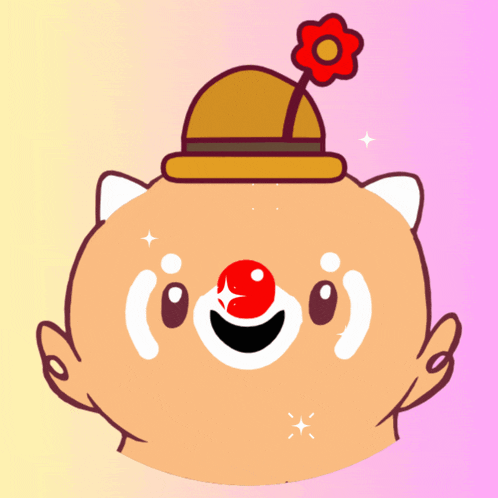 a cartoon drawing of a clown wearing a hat with a flower on it