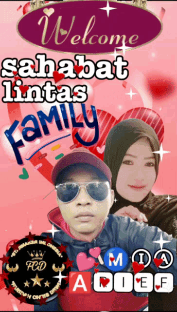 a picture of a man and woman with the words welcome sahabat cintas family
