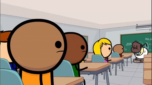 a cartoon classroom with a blackboard that says sex c