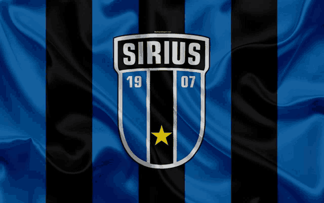 a blue and black striped flag with a sirius logo on it