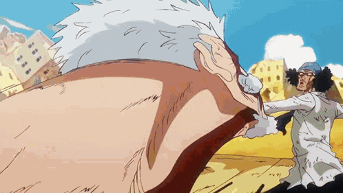 a man in a white shirt is fighting a monster in a cartoon