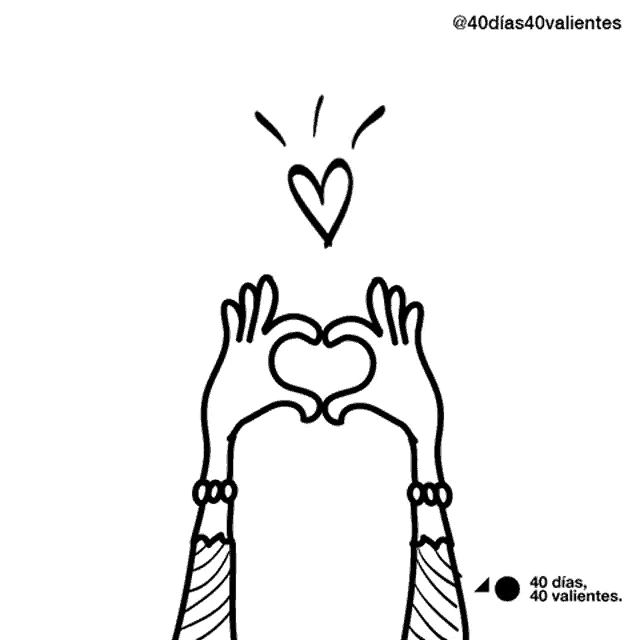 a black and white drawing of hands making a heart