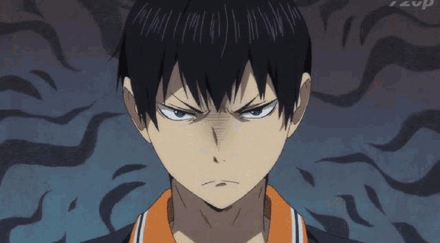 two anime characters are standing next to each other on a volleyball court and one has the letter cs on his shirt