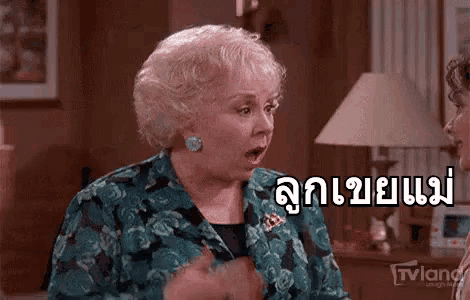 an elderly woman is talking to another woman in a living room .