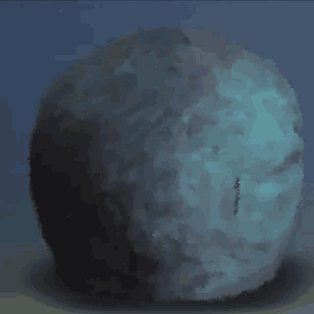 a painting of a blue ball with a hole in the middle