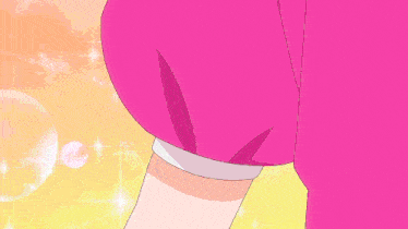 a girl in a pink shirt is making a peace sign with both hands