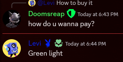 a screenshot of a conversation between doomsreap and levi