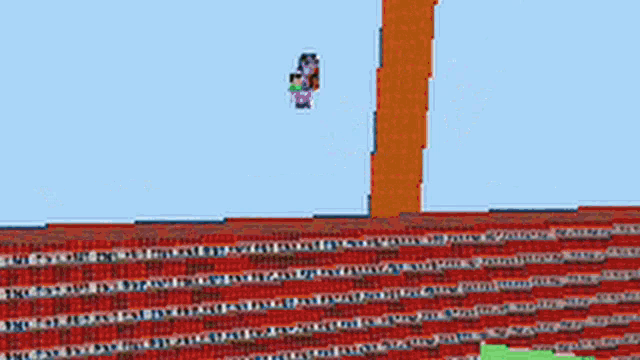 a pixelated image of a person standing on a brick wall