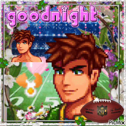 a picture of a man and a football with the words goodnight on it