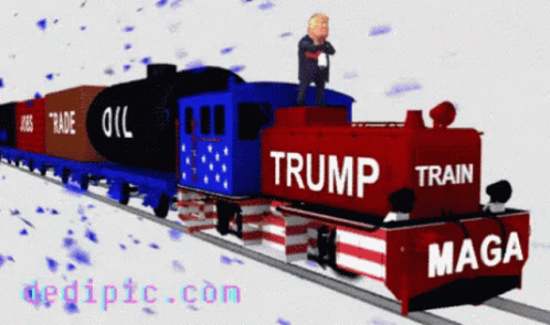 None Of My Business Trump GIF - None Of My Business Trump Train GIFs