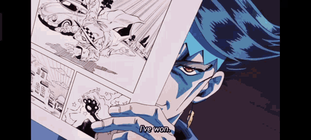 a cartoon character is holding a piece of paper with the words i 've won on it
