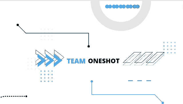 a white background with arrows and the words team oneshot on it