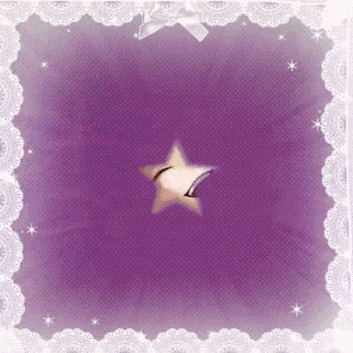 a white star on a purple background with a white lace frame