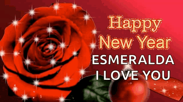 a happy new year greeting card with a red rose