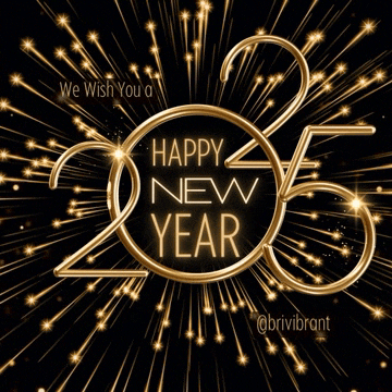 a happy new year greeting with fireworks behind it