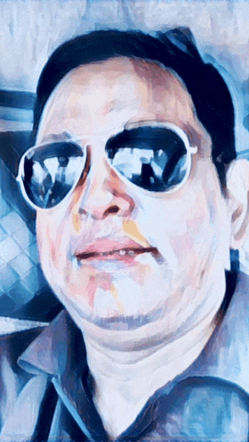 a painting of a man wearing sunglasses with a reflection