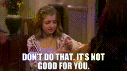 a little girl is sitting in a chair and says " don t do that it 's not good for you "