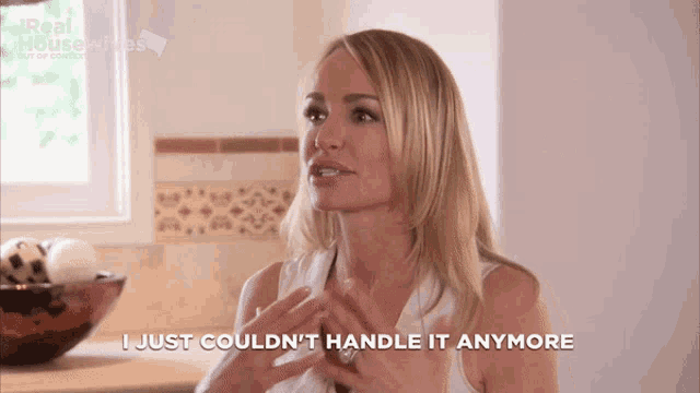 a woman says " i just could n't handle it anymore " in a kitchen