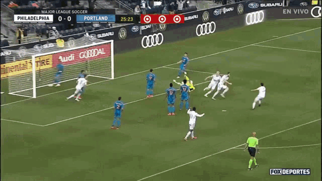 a soccer game between philadelphia and portland