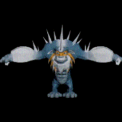 a blue and white monster with spikes on its arms and legs