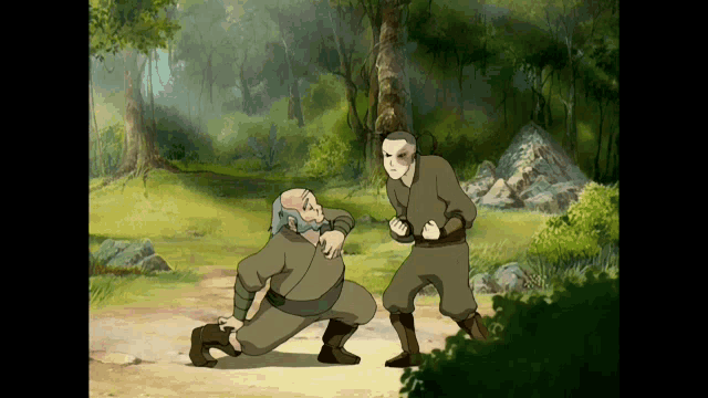 a cartoon of two men fighting in a field