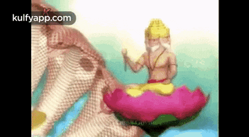 a cartoon of a man sitting on a pink lotus flower .