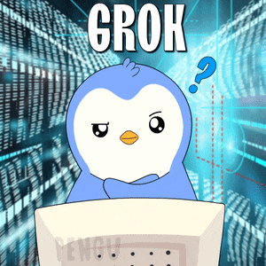 a penguin is sitting in front of a computer with the words grok above him