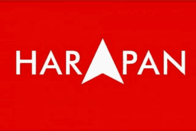 a red background with a white harapan logo