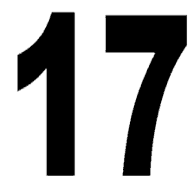 a black number 17 on a white background