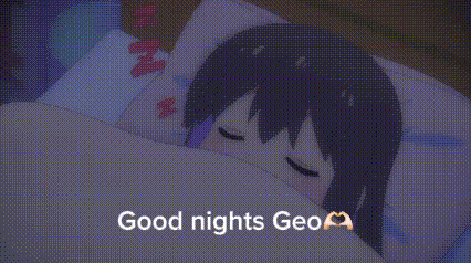 a cartoon girl is sleeping in a bed with the words `` good nights geo '' written above her .