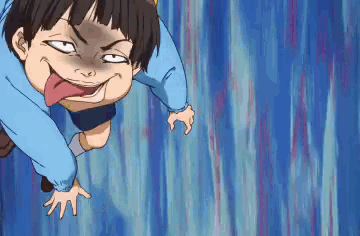 a cartoon character is making a funny face with his tongue hanging out .