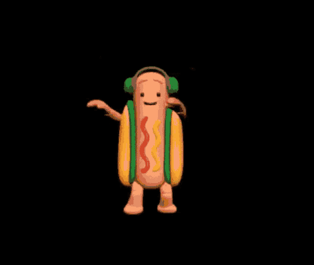 a cartoon hot dog is doing a handstand with a hula hoop around it