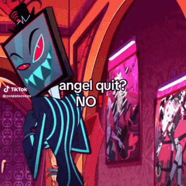a cartoon character with a head that looks like an angel is standing in front of a wall .