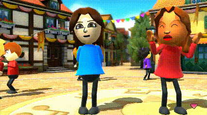 two cartoon characters standing next to each other on a street