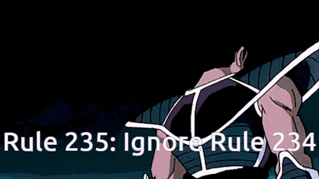 a cartoon character with the words rule 235 ignore rule 234 below him