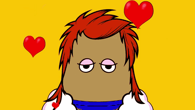 a cartoon drawing of a person with hearts around them