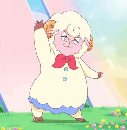 a cartoon drawing of a sheep wearing glasses