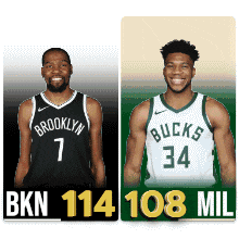 brooklyn nets player number 7 and bucks player number 34