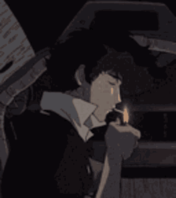 a man is smoking a cigarette while holding a gun .