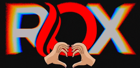 two hands making a heart shape in front of the rox logo