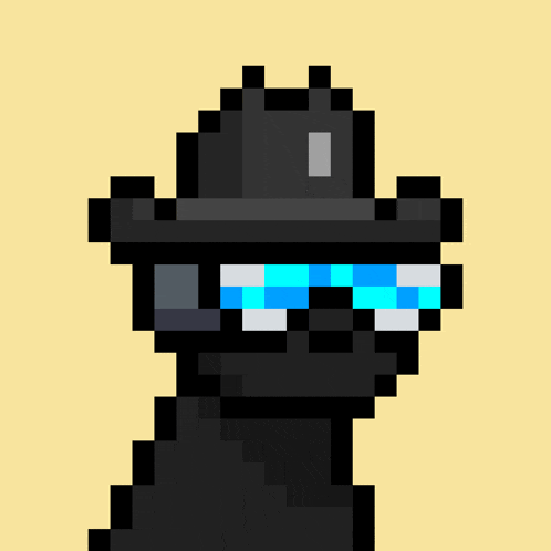 a pixel art drawing of a cowboy wearing sunglasses and a hat